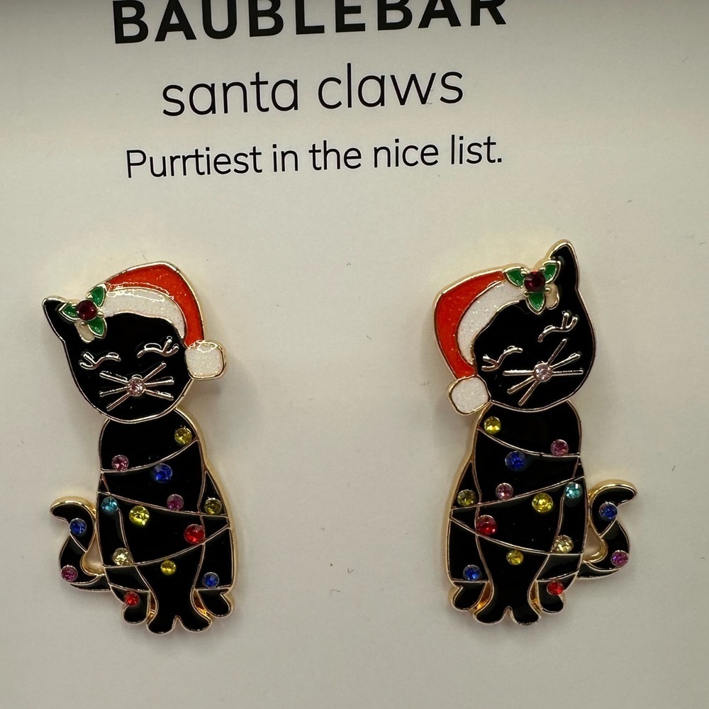 BaubleBar Santa Claws cat earrings NWT